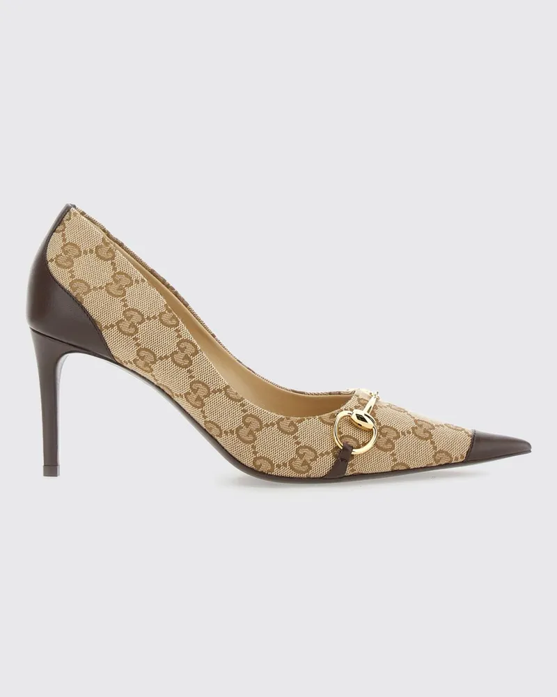 Gucci Pumps aus GG-Jacquard mit Horsebit-Detail und Stiletto-Absatz Beige