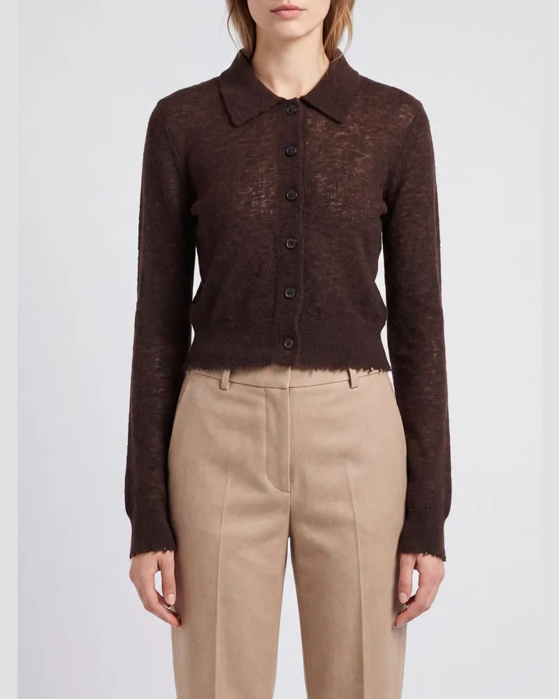 Pinko Slim-Fit-Cardigan aus Woll-Alpaka-Mischung mit klassischem Kragen Braun