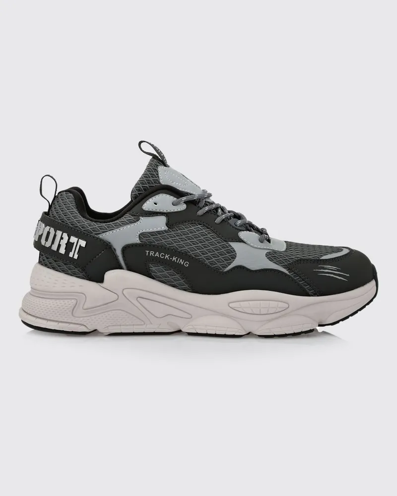 Philipp Plein Track-King Sneakers aus Leder und Mesh Grau
