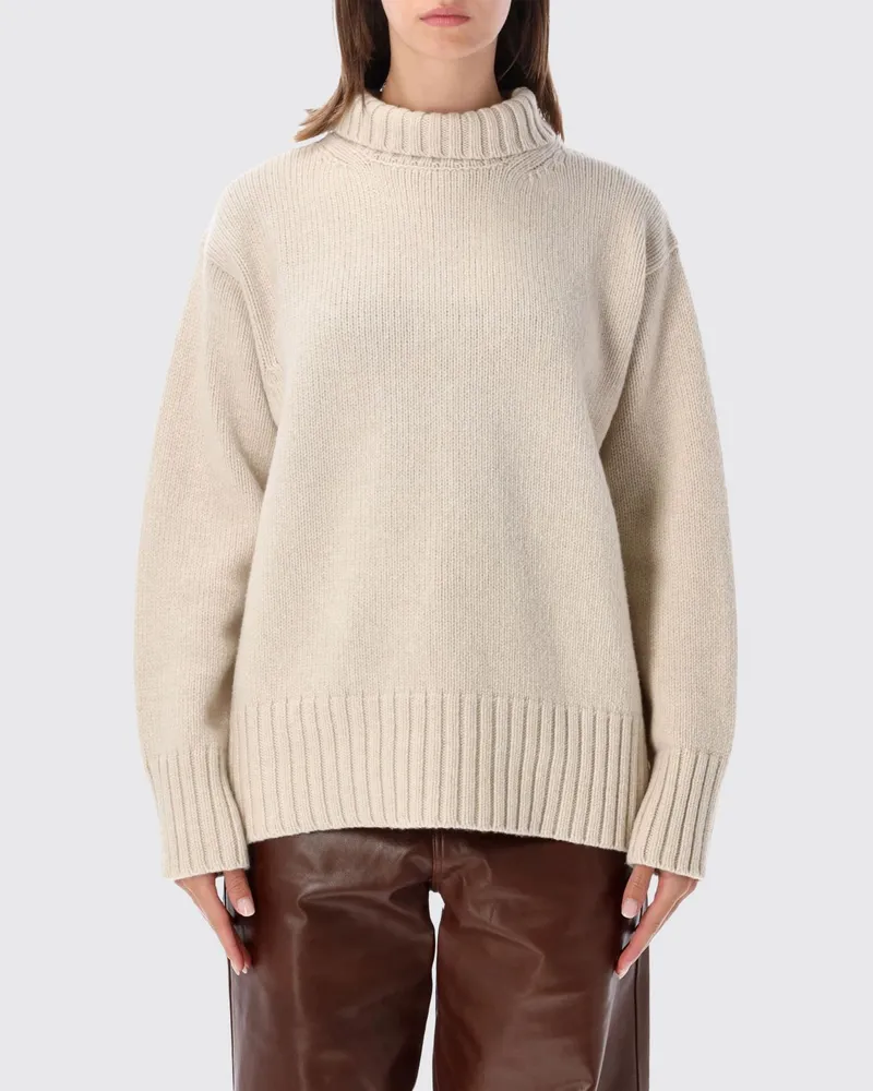 Róhe Rollkragenpullover aus Wolle und Kaschmir mit überschnittenen Schultern Beige
