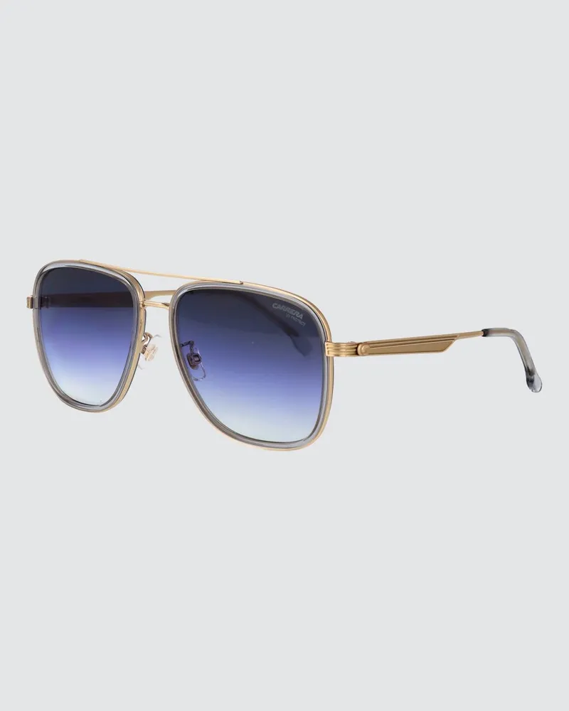 Carrera Rechteckige Aviator-Sonnenbrille aus Metall mit Doppelsteg Grau