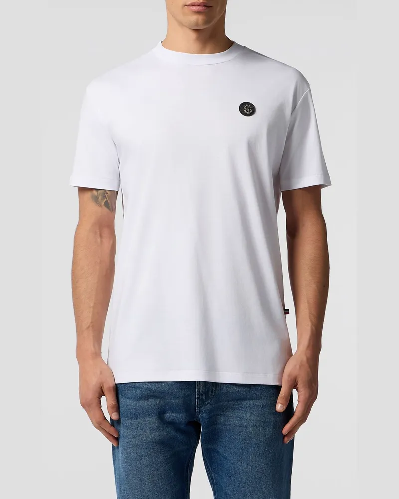 Billionaire Baumwoll-Jersey T-Shirt mit Rundhalsausschnitt und appliziertem Logo-Patch Weiß