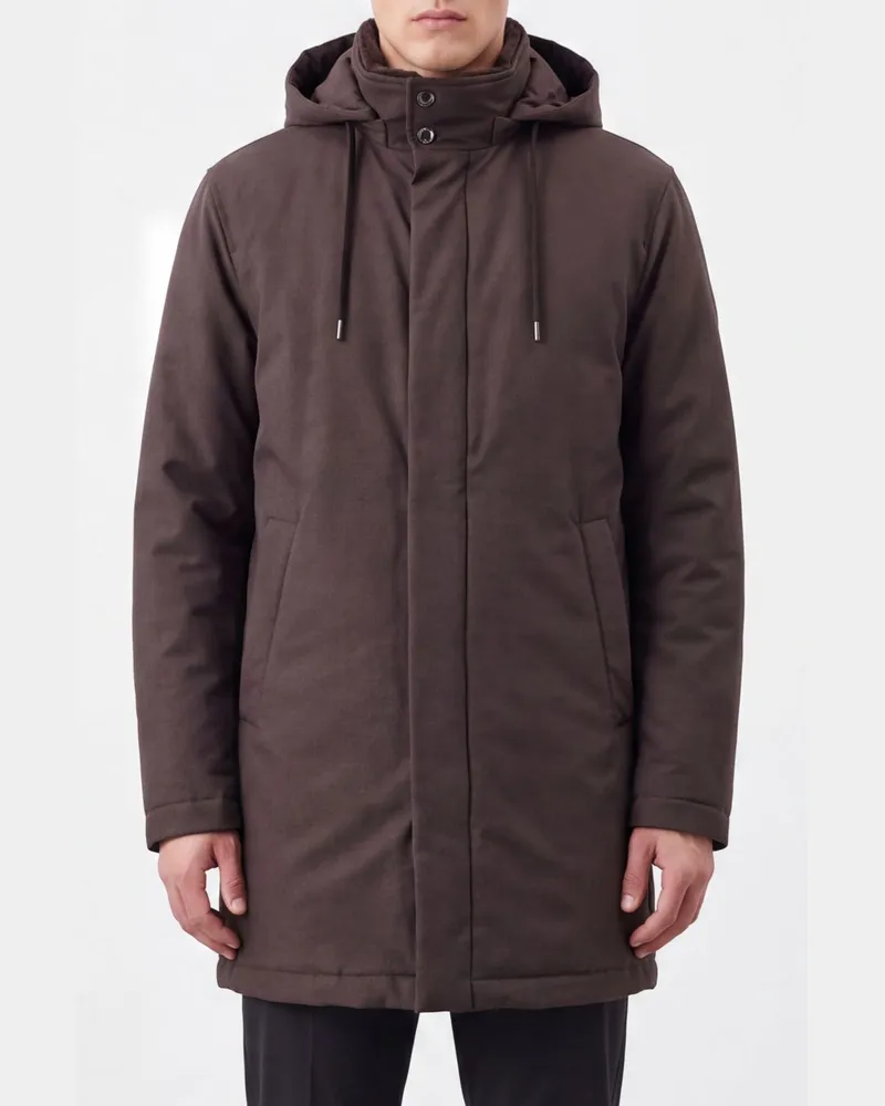 Herno Kurzer Resort-Parka aus gefüttertem Nylon mit abnehmbarer Kapuze Braun
