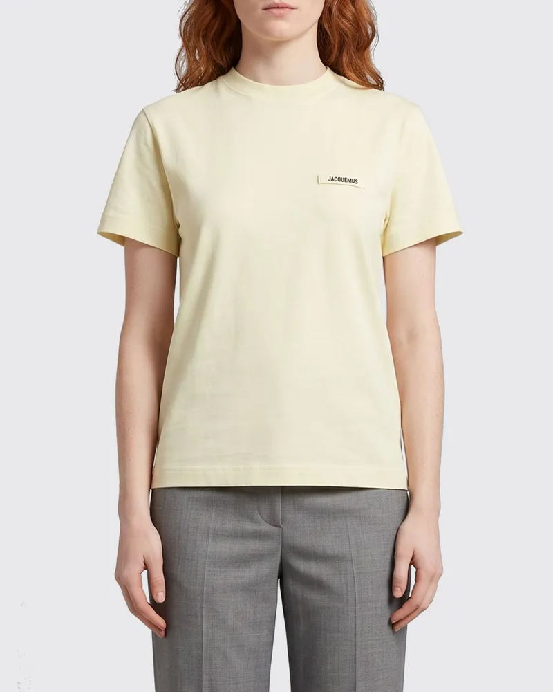 Jacquemus Kurzärmeliges T-Shirt aus Stretch-Baumwolle mit Rundhalsausschnitt Gelb