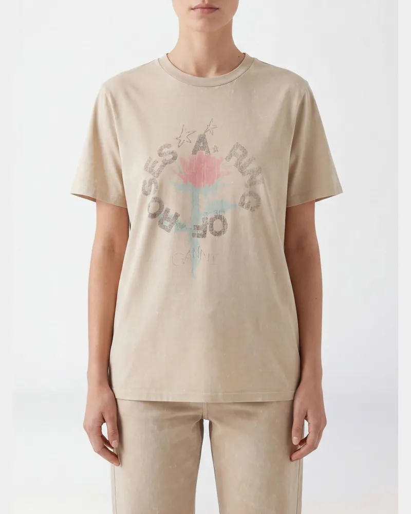Ganni Bedrucktes T-Shirt aus Bio-Baumwolle Braun
