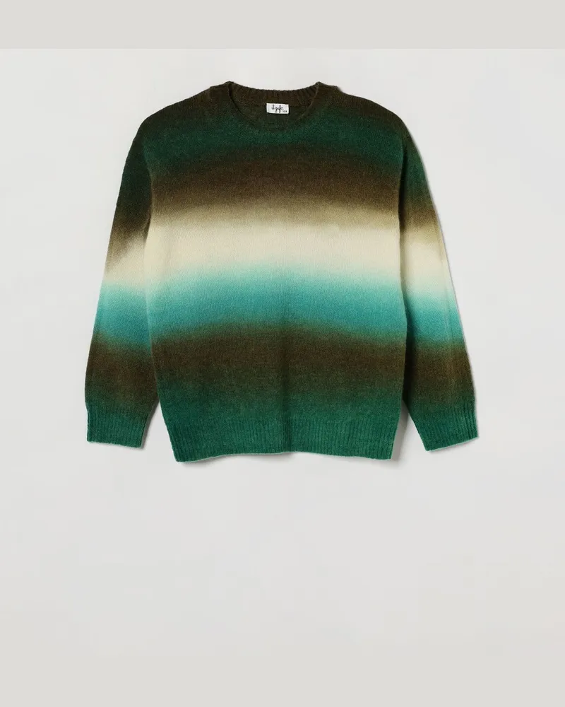 Il Gufo Mehrfarbig gestreifter Pullover für Jungen aus Woll- und Alpakagemisch Grün