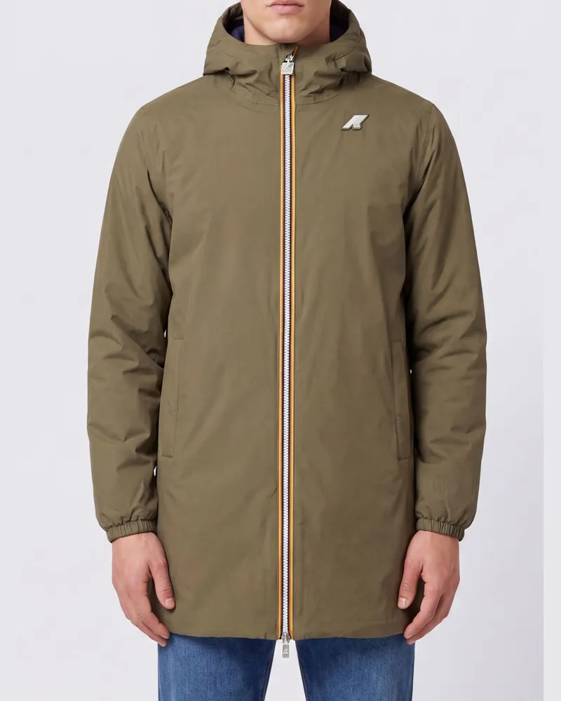 K-Way Jacob Wendbare wasserdichte Kapuzen-Windjacke aus Nylon Grün
