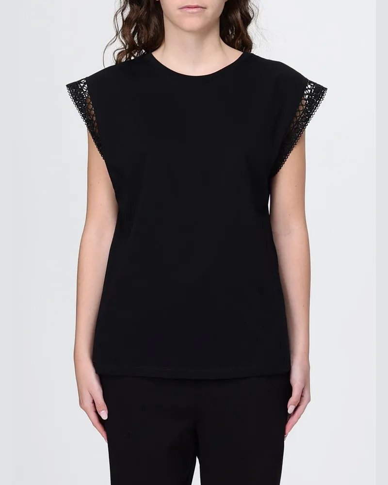 Twin-Set Baumwoll-T-Shirts mit Stickereien Schwarz
