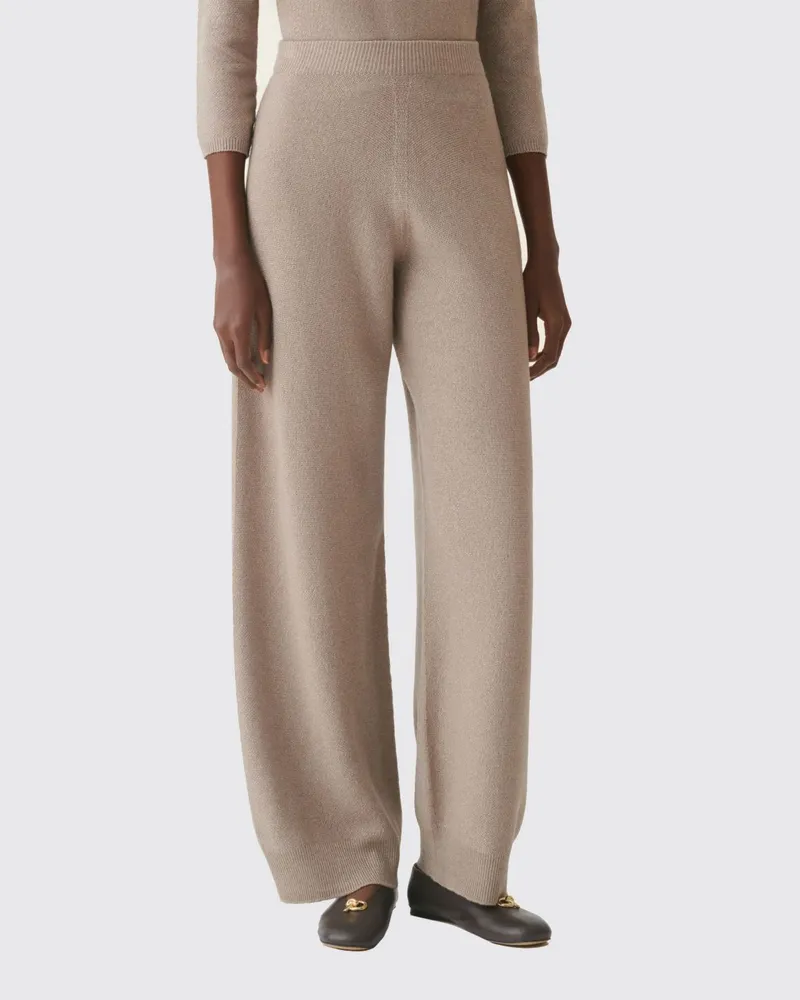 Fabiana Filippi High-Waist Strickhose mit weitem Bein aus Wolle und Seide Kaffee