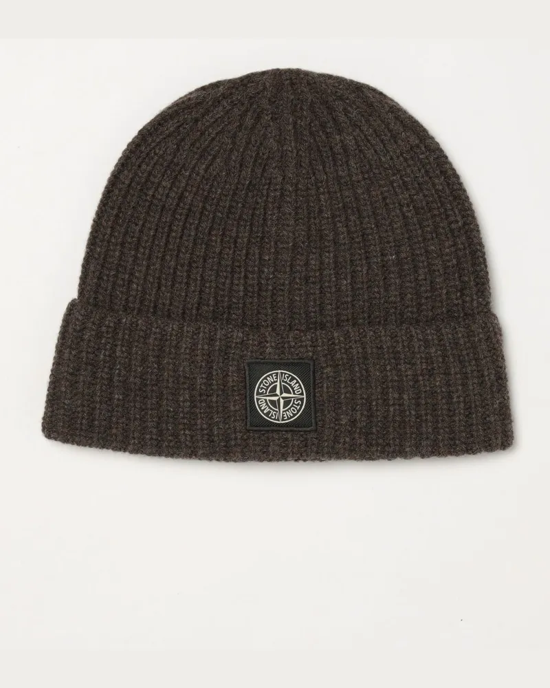 Stone Island Rippstrick-Beanie aus Schurwolle mit Compass-Logo Grau