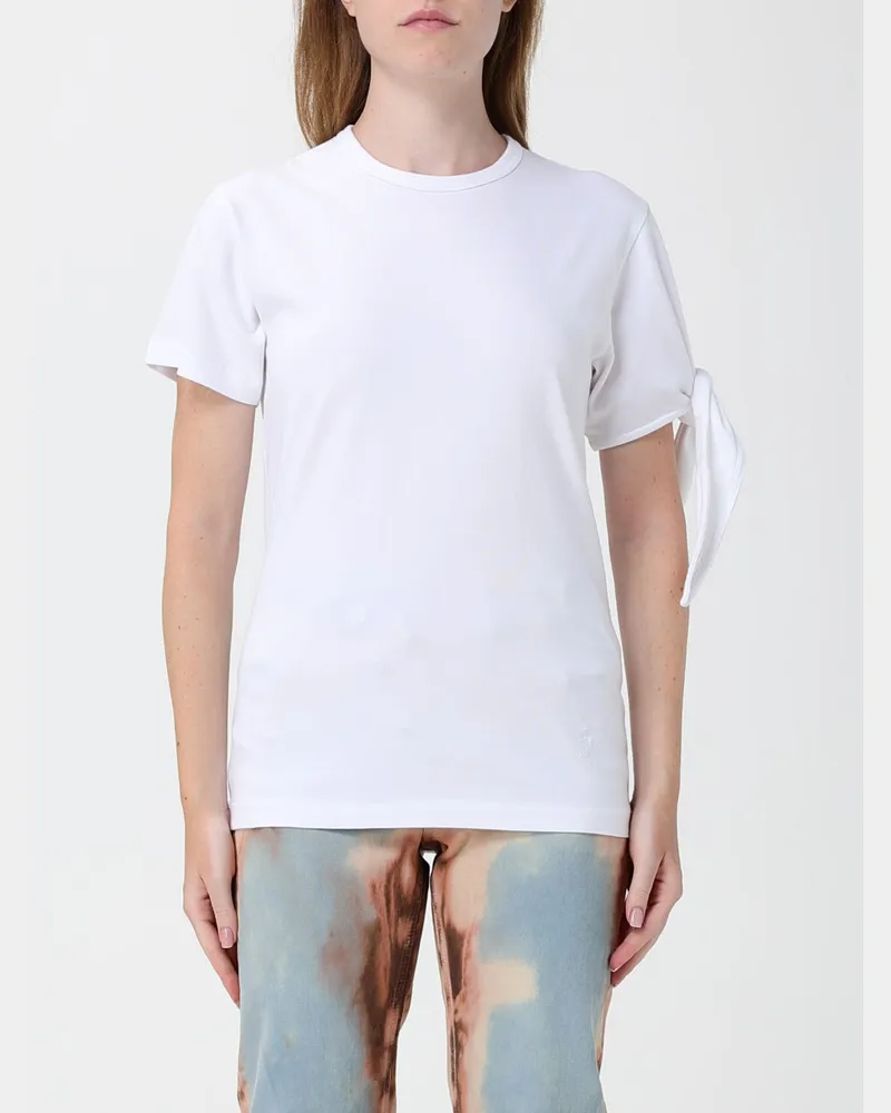J.W.Anderson Slim Fit Baumwoll-T-Shirt mit Schleifen-Applikation Weiß