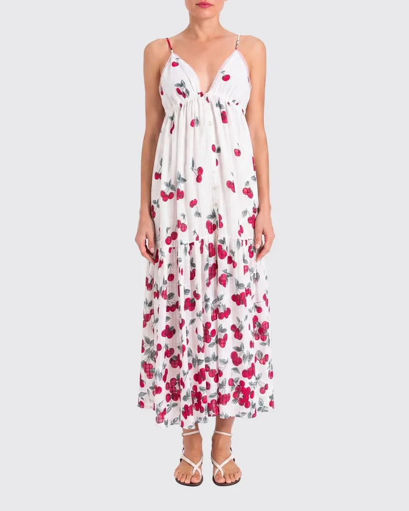 Twin-Set Bedrucktes Baumwoll-Midikleid Weiß