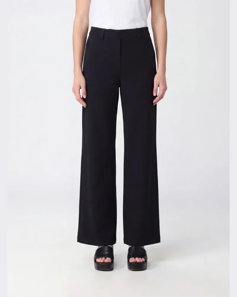 Liu Jo Hoch taillierte Hose mit geradem Bein aus Stretch-Jersey mit Strass-Logo Schwarz