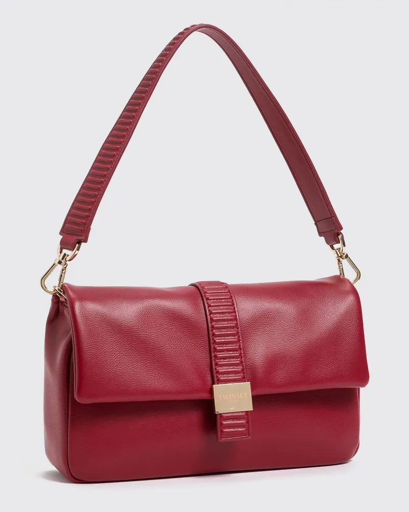 Twin-Set Schultertasche aus Kunstleder mit Klappverschluss und abnehmbarem Henkel Rot