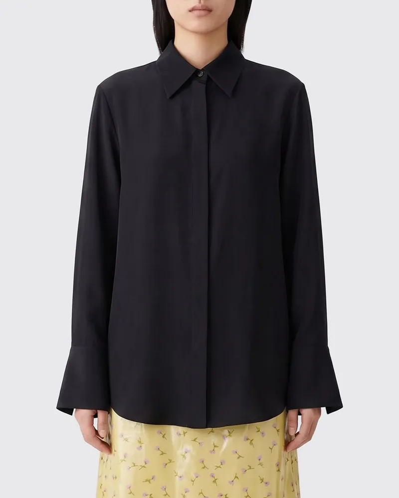 Jil Sander Klassisches Satinhemd Schwarz