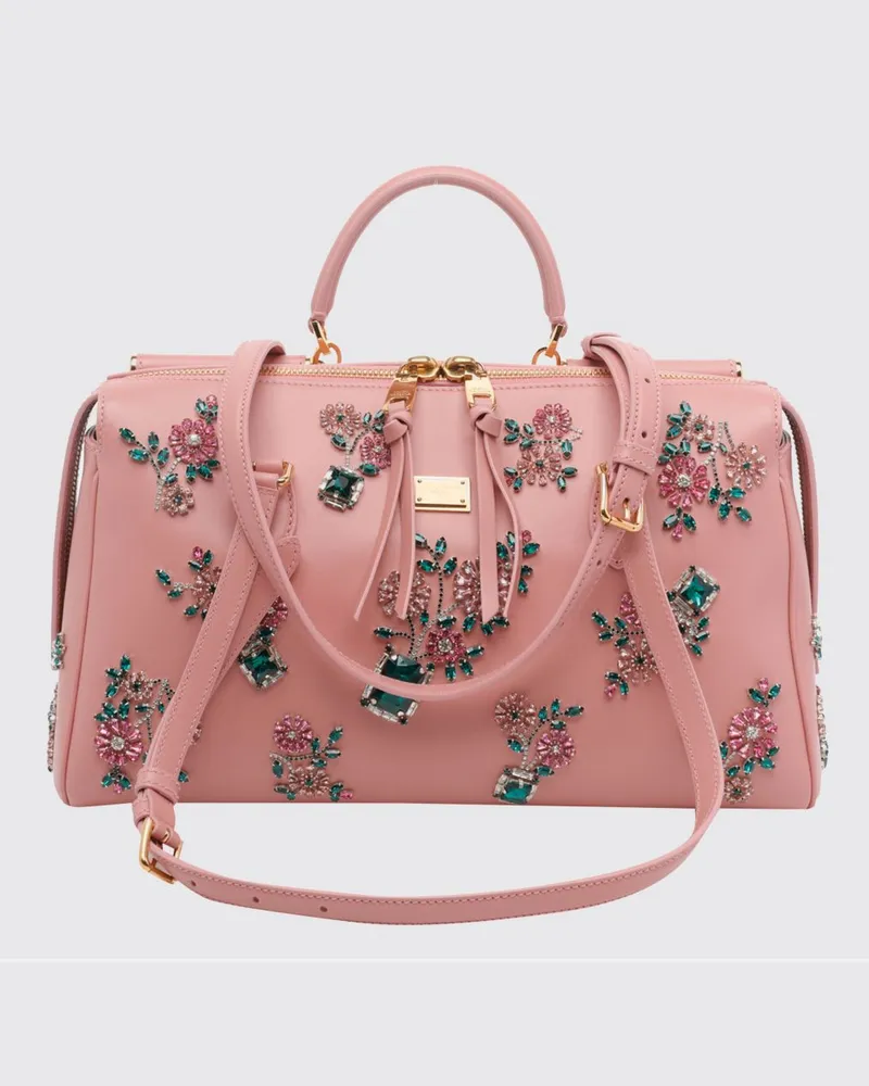Dolce & Gabbana DOLCE  GABBANA Vittoria Ledertasche mit bestickten Strasssteinen Dolce & Gabbana Pink