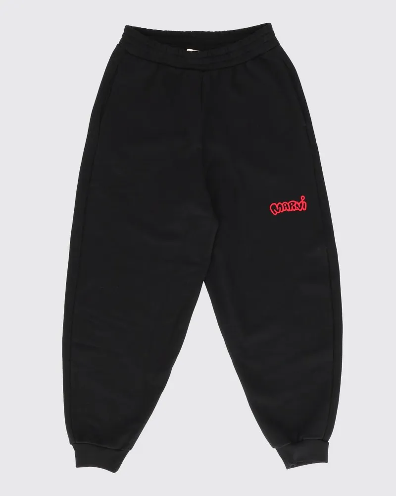 Marni Jungen-Jogginghose aus Baumwolle mit Kontrastlogo und elastischem Bund Schwarz