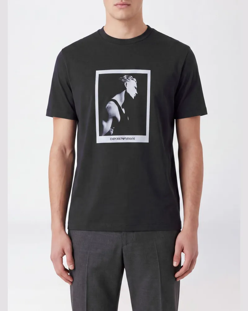 Emporio Armani T-Shirt aus Baumwolle mit Grafik-Print und schmaler Passform Schwarz