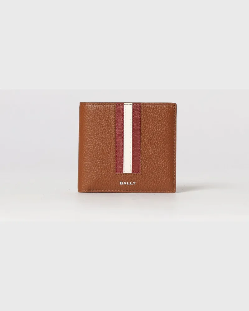 Bally Bifold-Brieftasche aus genarbtem Kalbsleder mit ikonischen zweifarbigen Streifen Leder