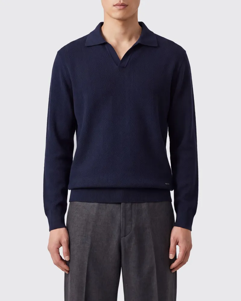 Brooksfield Gerippter Woll-Cardigan mit Schalkragen und Knöpfen Navy