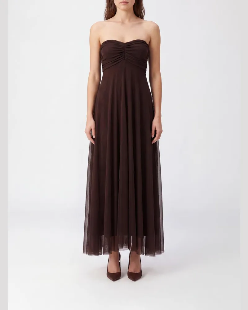 Twin-Set A-Linien-Midikleid aus Tüll mit Herzausschnitt und schulterfreiem Design Braun