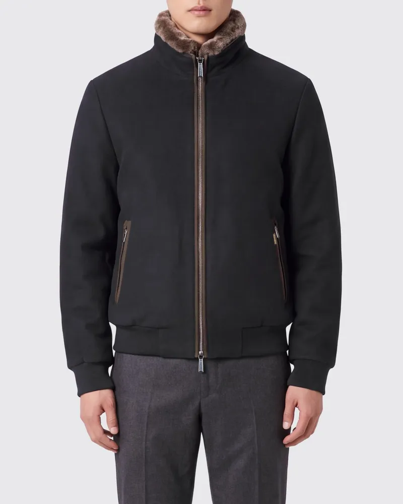 MOORER Bellati Bomberjacke aus Wolle und Kaschmir mit Pelzkragen Schwarz