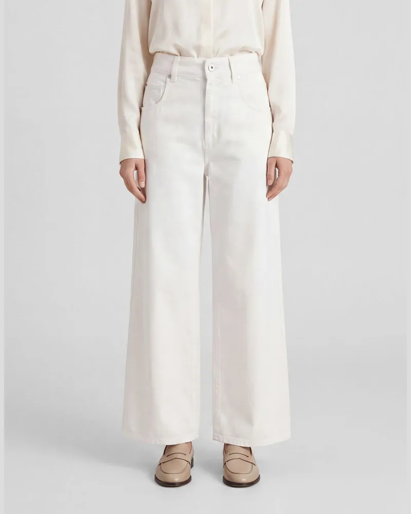 Brunello Cucinelli Wide-Leg-Jeans mit mittlerer Leibhöhe aus Baumwolldenim Ivory