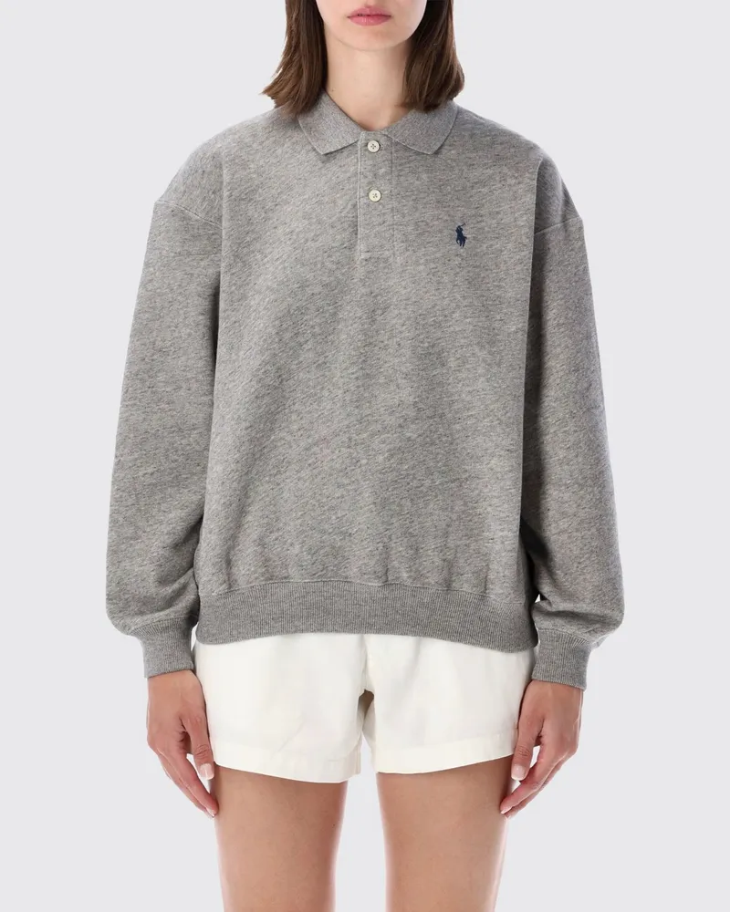 Ralph Lauren Langärmeliges Baumwoll-Polo im Relaxed-Fit mit Pony-Logo Grau