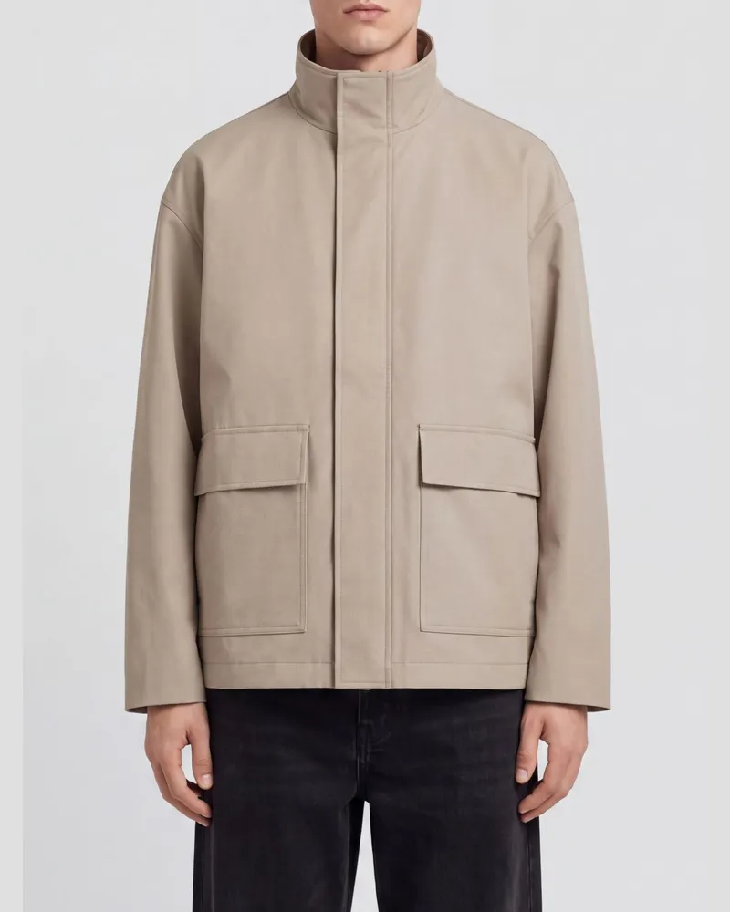 Jil Sander Kurzer Parka aus technischem Stoff mit hohem Kragen und aufgesetzten Taschen Beige