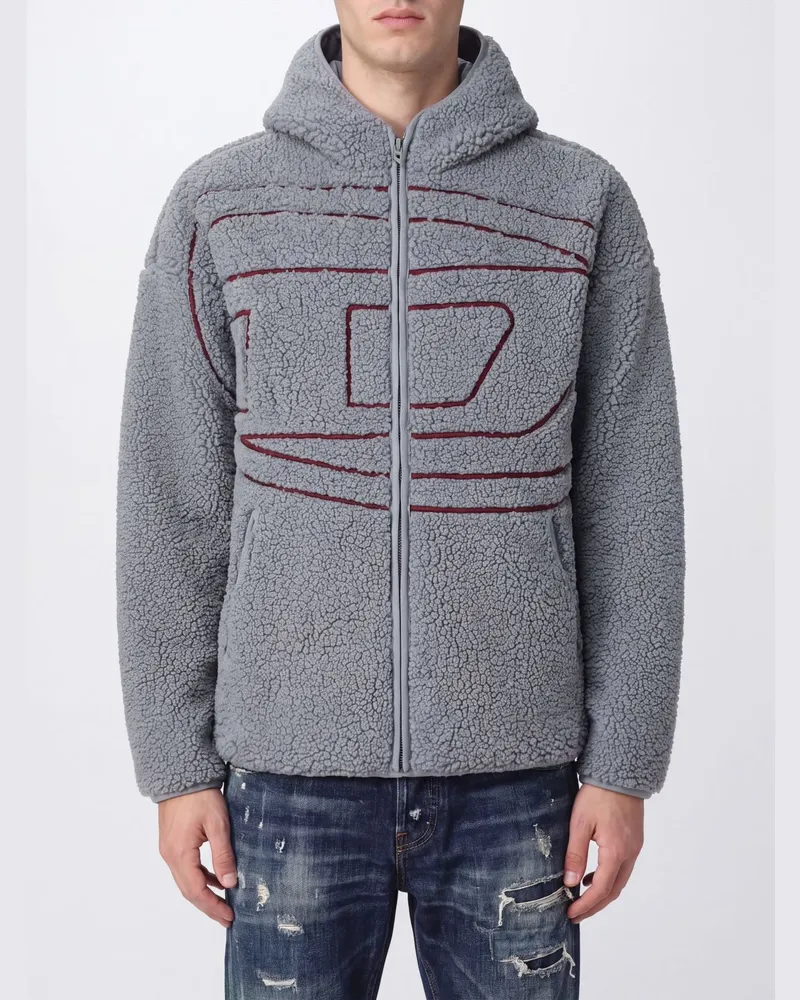 Diesel Zat Relaxed Fit Kapuzenjacke von aus Webpelz mit Oval D-Logo Grau
