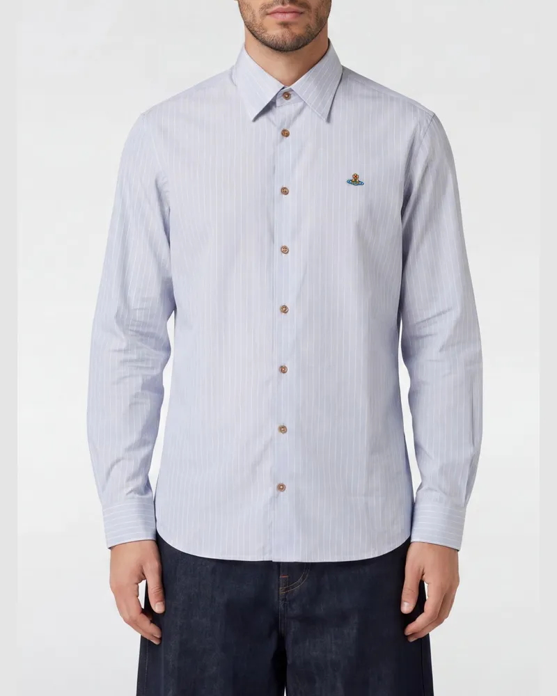 Vivienne Westwood Gestreiftes Slim-Fit-Baumwollhemd mit gesticktem Orb-Logo Grau