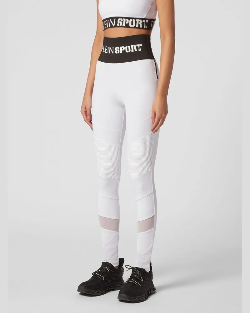 Philipp Plein Hoch taillierte technische Leggings mit Logo-Bund Weiß