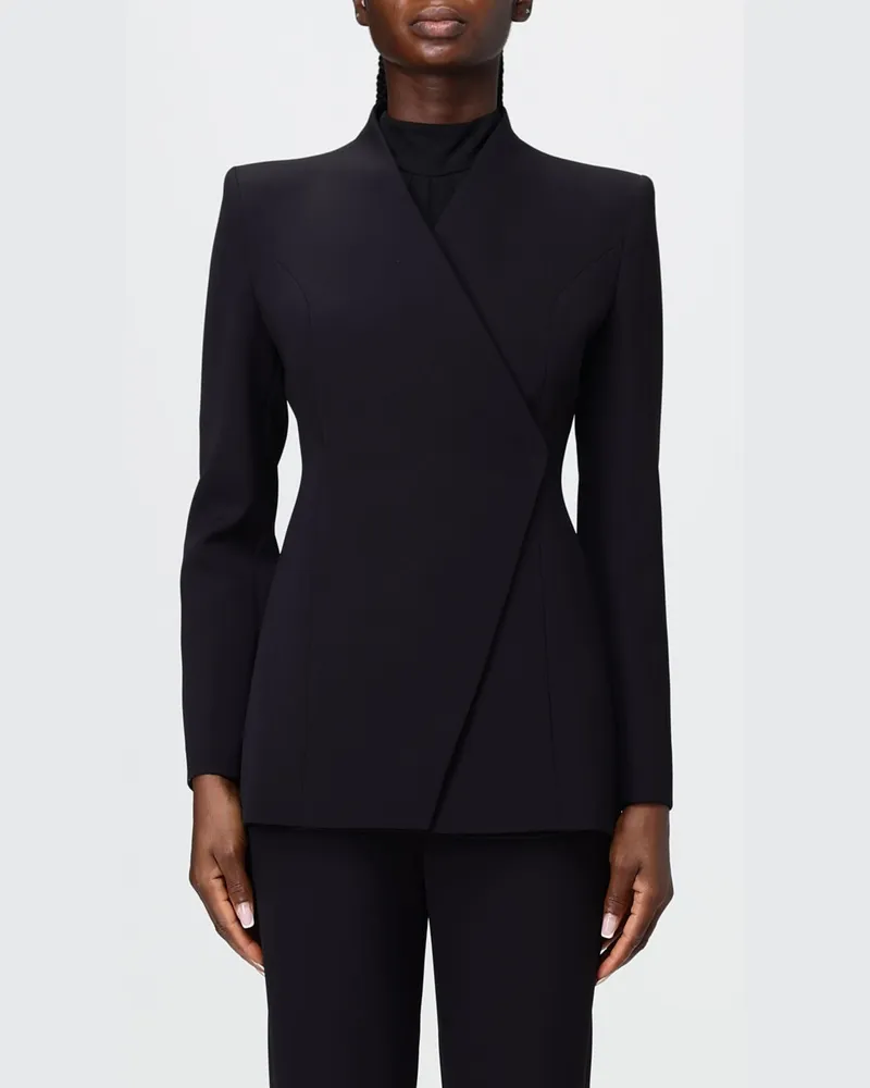 Hanita Kurzer Zweireiher-Blazer aus Polyester mit verdecktem Verschluss Schwarz