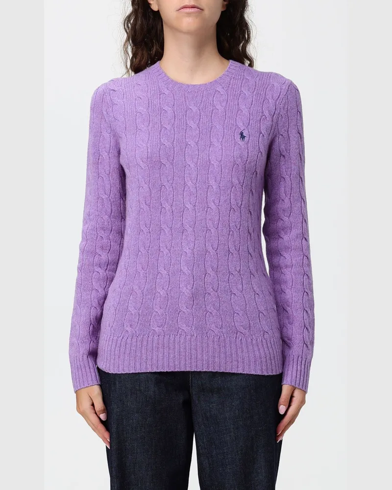 Ralph Lauren Slim Fit Rundhalspullover aus Wolle und Kaschmir mit Pony-Logo Violett