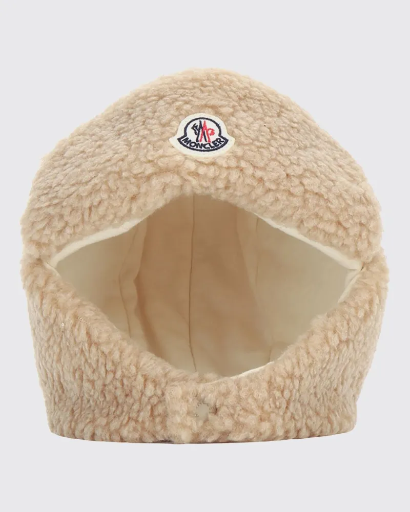 Moncler Mütze aus reiner Shearling-Wolle von für Mädchen mit Logo-Patch Braun