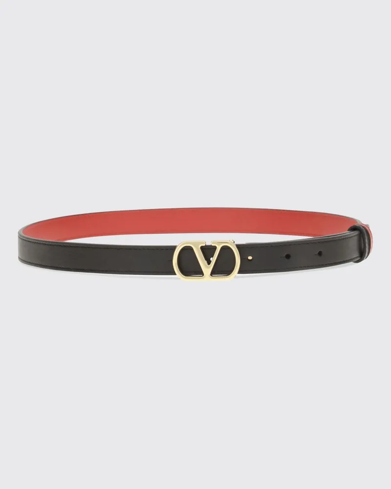 Valentino Garavani Verstellbarer VLogo Signature Gürtel aus glattem Kalbsleder Schwarz