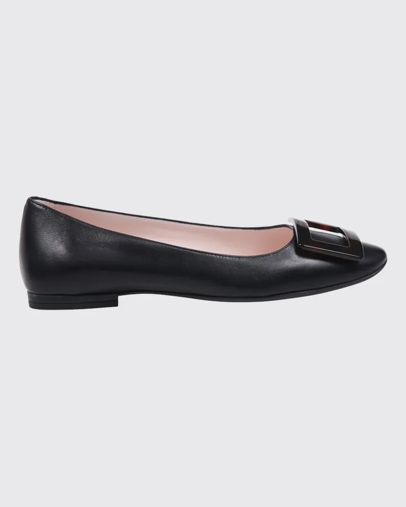 Roger Vivier Gommettine Ballerinas aus Lammleder mit Logo-Plakette und abgerundeter Spitze Schwarz