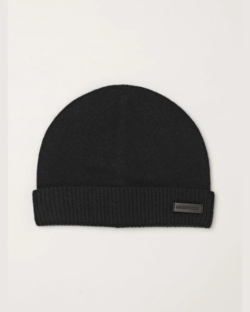 Emporio Armani Beanie-Mütze aus reinem Kaschmir mit Rippstrick Blau