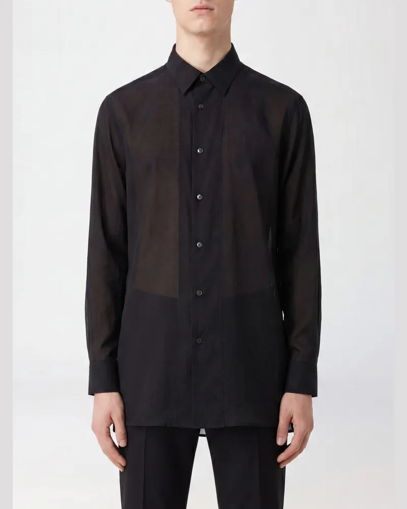 Yohji Yamamoto Klassisches Hemd aus Zellulose mit französischem Kragen und langen Ärmeln Schwarz