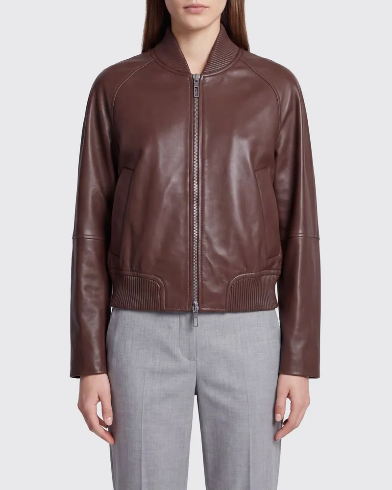 SPORTMAX Amour kurze Bomberjacke aus Lammleder mit Reißverschluss Braun
