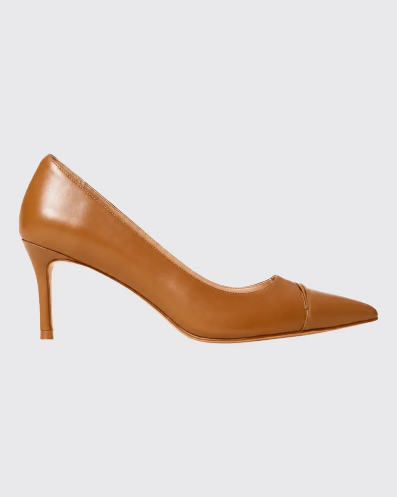 Twin-Set Pumps aus Glattleder mit mittlerem Stiletto-Absatz und mandelförmiger Spitze Tabak