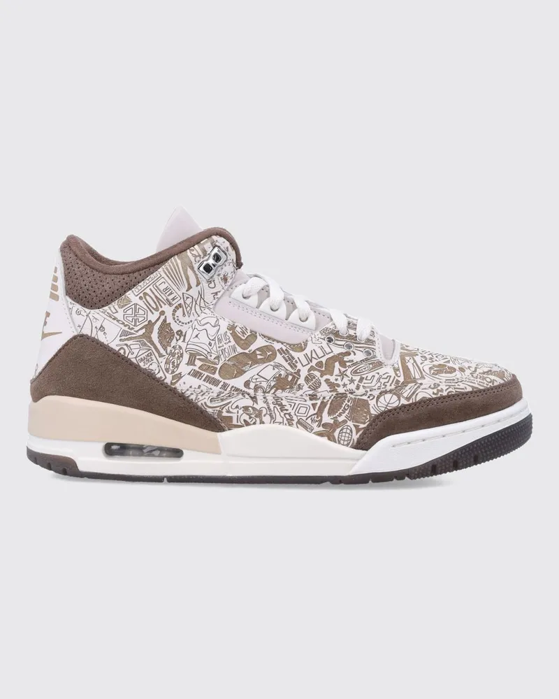 Nike Hohe Air Jordan 3 Retro Leder-Sneakers mit Grafikdruck Braun