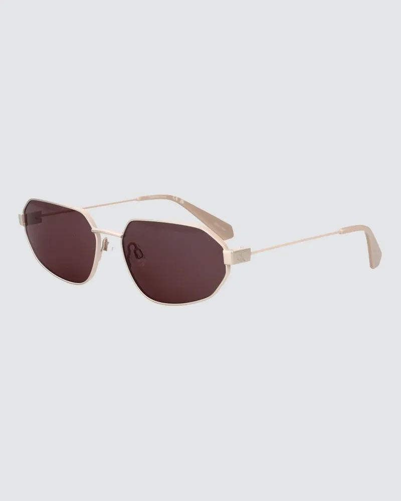 Calvin Klein Ovale Sonnenbrille aus Metall mit eingraviertem Logo Silber
