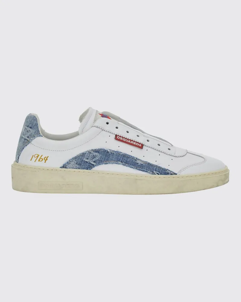 Dsquared2 Low-Top-Sneaker aus Leder und Denim im zweifarbigen Design Weiß