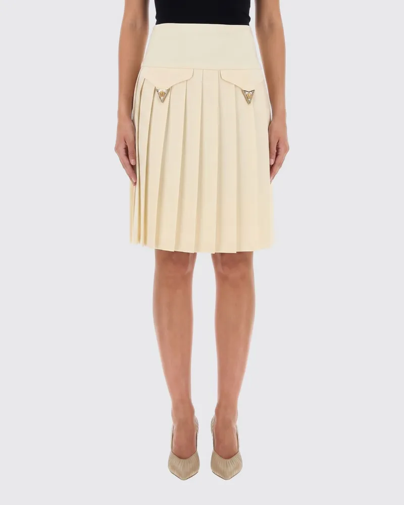 Versace Plissierter Minirock aus Viskose mit hoher Taille und Pattentaschen Ivory