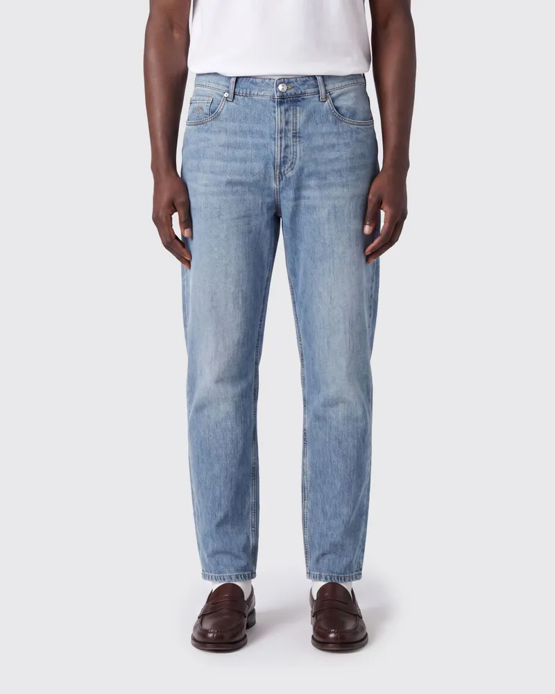 Brunello Cucinelli Straight-Fit-Jeans aus Baumwolldenim mit gesticktem Logo Denim