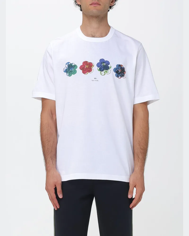 Paul Smith T-Shirt aus Bio-Baumwolle mit Allover-Blumenprint und Logo Weiss