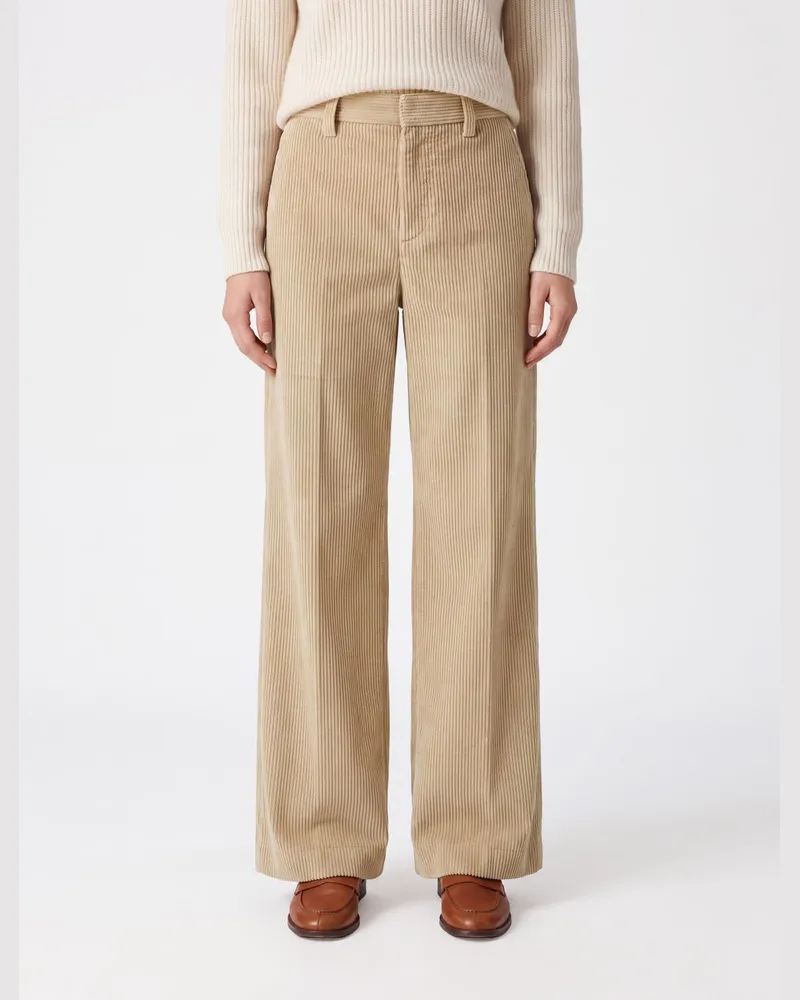 Brunello Cucinelli Hose mit weitem Bein und hoher Taille von aus Cordsamt Sand
