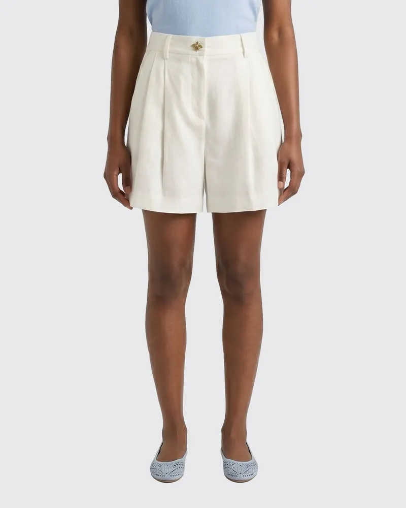 Genny Hoch taillierte Leinenshorts mit Falten und Gürtelschlaufen Weiß