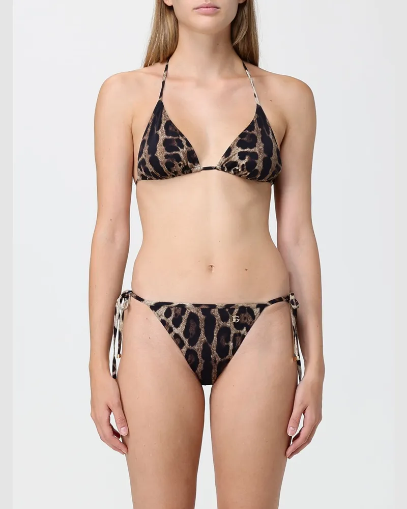 Dolce & Gabbana DOLCE  GABBANA Hoch taillierter Animal-Print Bikini Dolce & Gabbana mit DG-Monogramm Braun
